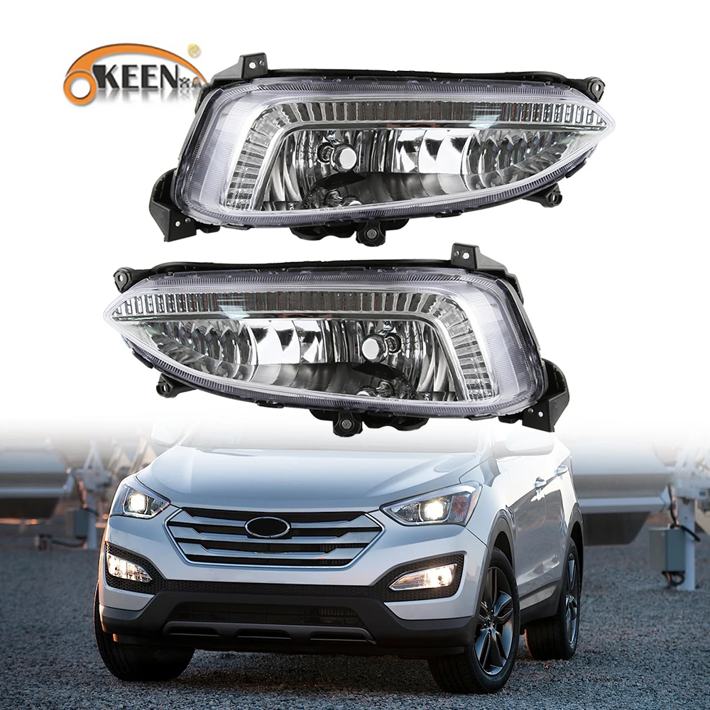 

OKEEN 2pcs Led Car Daytime Running Lights For Hyundai Santa Fe IX45 2013 2014 2015 2016 Car Fog Lamp DRL Auto Headlight Assembly