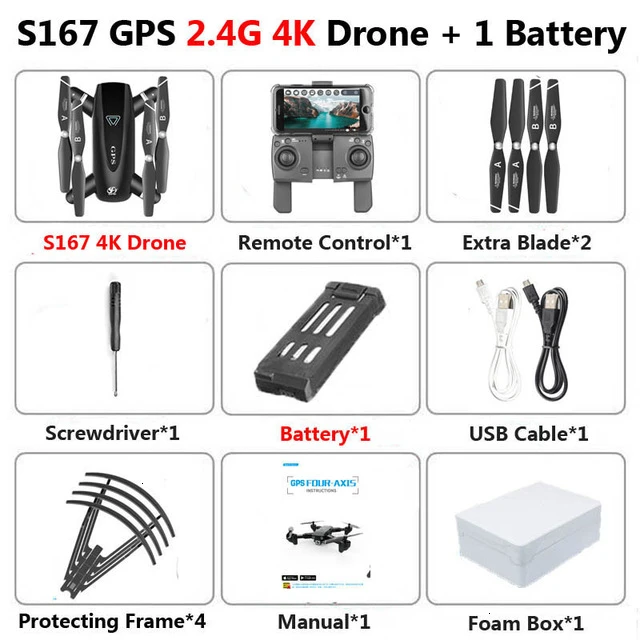 S167 Профессиональный gps Дрон с камерой 4K HD 5G gps WiFi FPV широкоугольный Радиоуправляемый квадрокоптер Вертолет игрушка vs E520S SG900-S - Color: 2.4G 4K 1B
