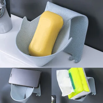 

Home Decor Bathrooms Punch-free Dispenser Soap Holder Decoration Hanging Space Saving Shower Drain Rack Wall Mount Self Adhesive