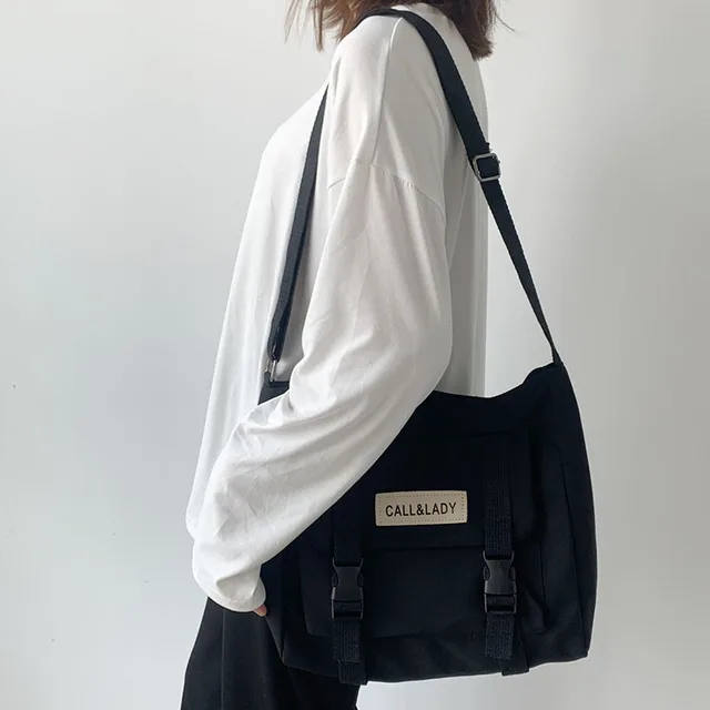Fashion Classic Simple Messenger Bag Women's South Korea Chic Postman Bag Lady Student Nylon Waterproof Canvas Schoolbag Bag Waterproof