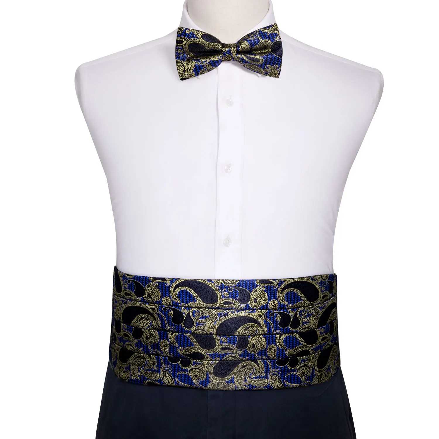 Barry. Wang синий галстук-бабочка для Для мужчин Пейсли поясом с бантом галстук, шейный платок и запонки пояс для свадьбы YF-1025