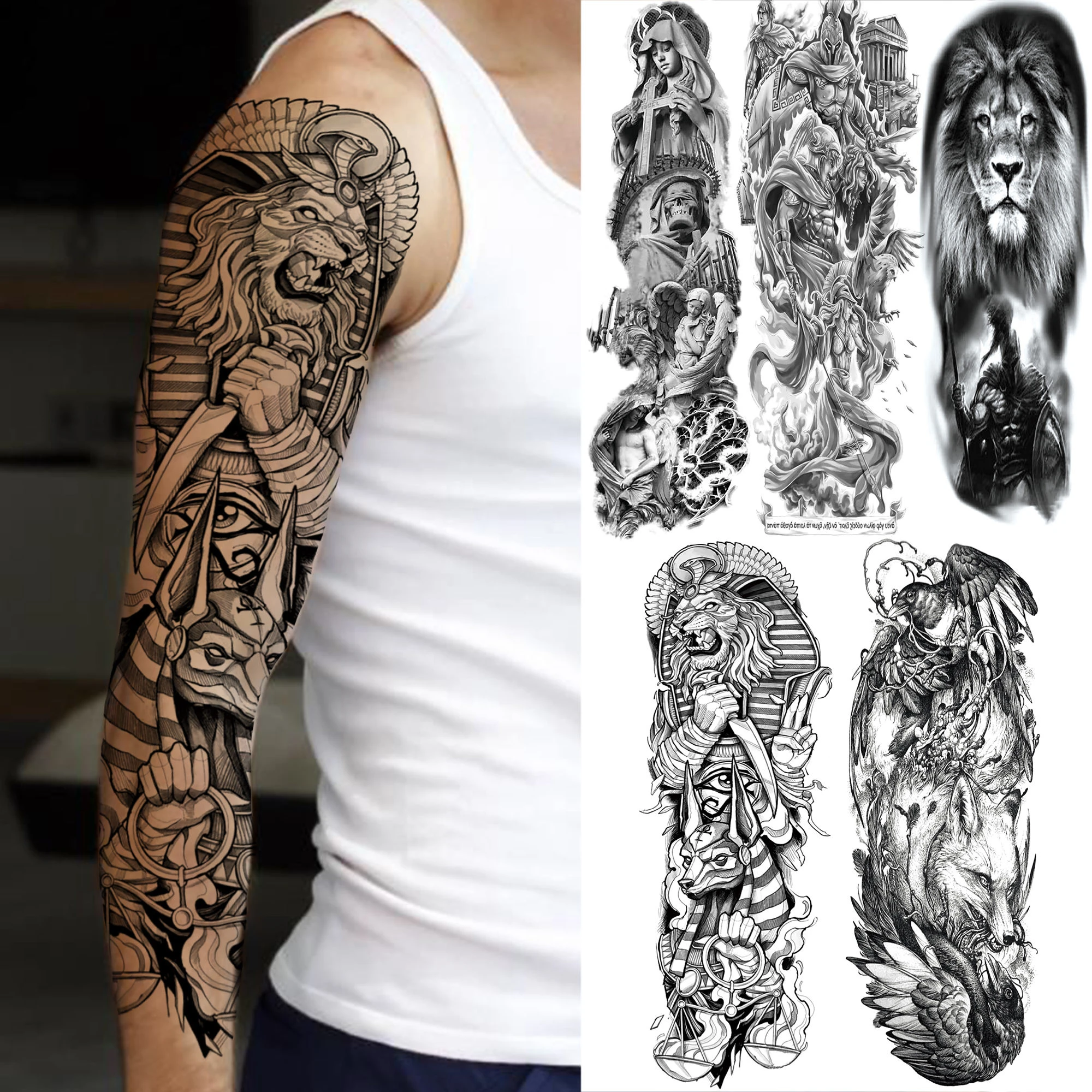 Tribal Indian Orcs Sphinx Punk Lion Wolf Temporary Tattoos Sleeve For Men  Adult Fake Warrior Tattoo Sticker Full Arm Tatoos - Temporary Tattoos -  AliExpress