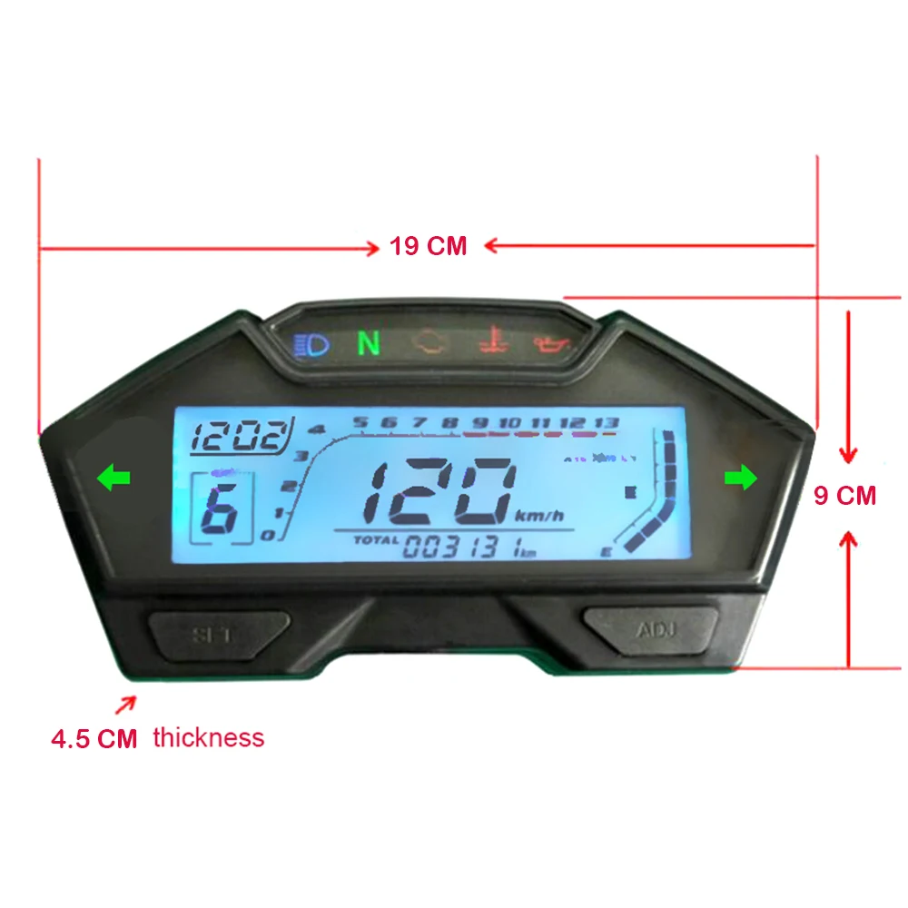

Universal DIY LCD Motorcycle Speedometer Odometer Tachometer Fuel Level Display Left and Right Indicator Motorbike