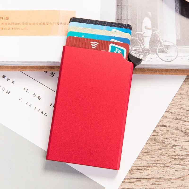 Red RFID Противоугонный Умный кошелек Тонкий ID держатель для карт унисекс автоматически твердый металлический держатель для банковской кредитной карты бизнес мини - Цвет: Red