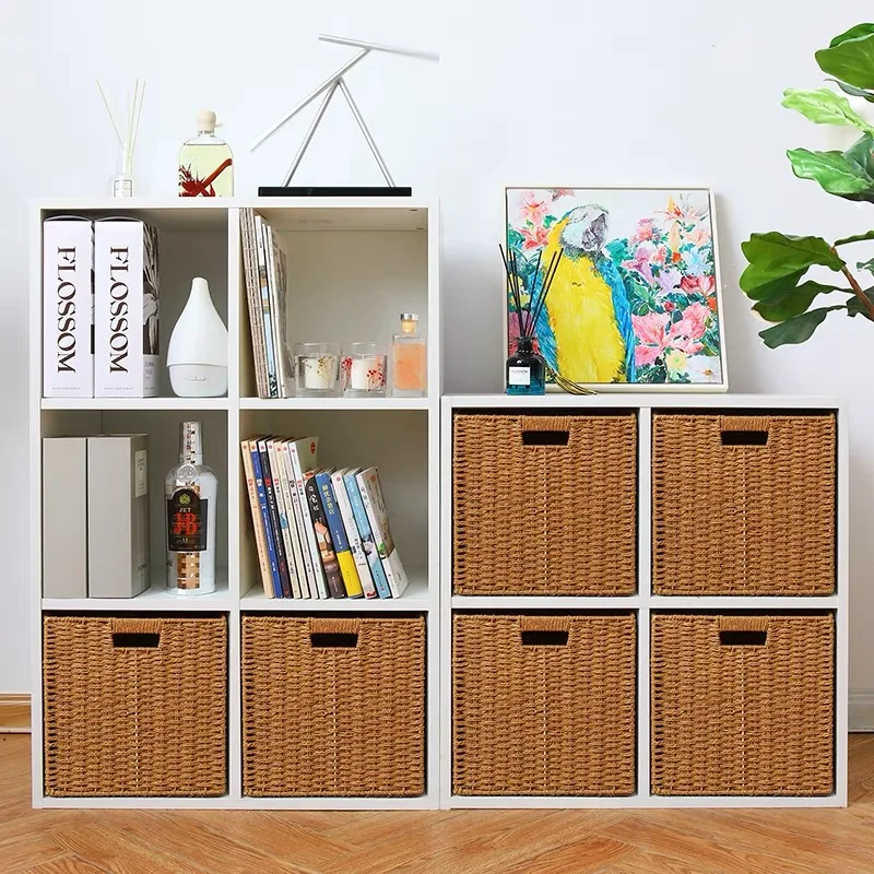Rattan Storage Baskets Box With Handle Toy Sundries Stackable Container Clothes Underwear Handmade Organizer Basket Drawer Case 2
