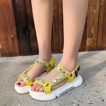 

Rhinestone sandals female 2019 all-match student thick bottom muffin shoes