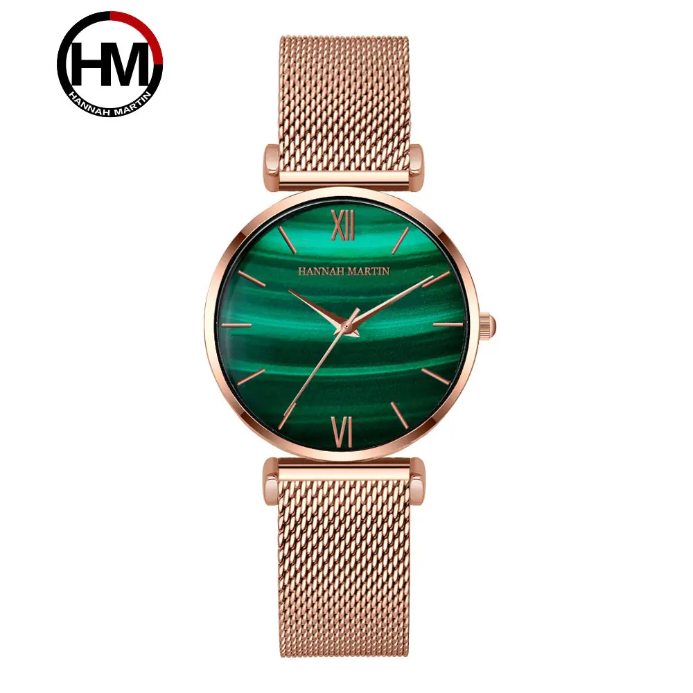 

Hannah Martin Women Watches Ultra-thin Green Dial Waterproof Quartz Watch Lady Rose Gold Stainless Steel Wristwatches Femme Gift
