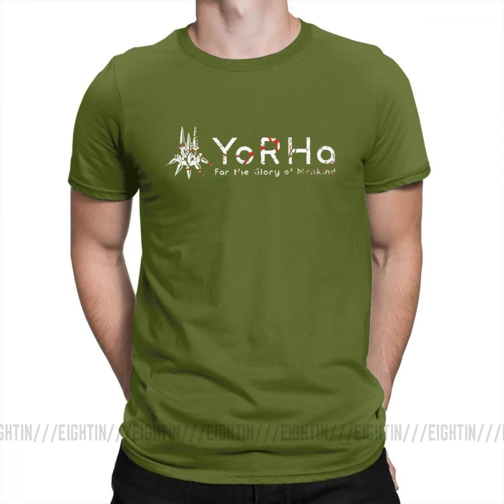 Мужская футболка NieR Automata jorha, винтажная очищенная хлопковая футболка с короткими рукавами, футболка с круглым вырезом, Подарочные Топы - Цвет: Армейский зеленый