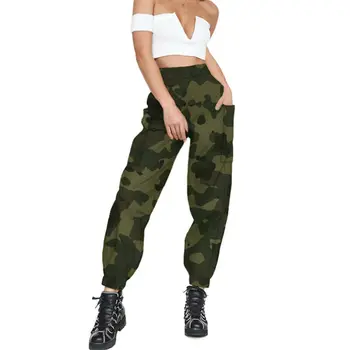 

Women Cargo Military Camouflage Long Pant Casual Outdoor Elastic High Waist Baggy Jogger Workout Pants Pockets Loose Trousers