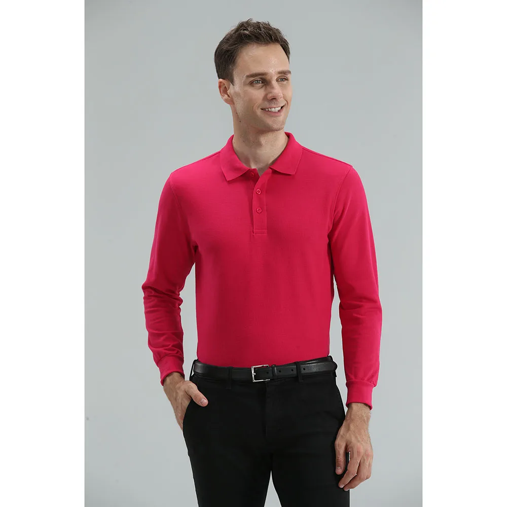 rose red Мужские и женские рубашки поло с длинным рукавом, повседневные хлопковые рубашки с отворотом, индивидуальный логотип, фото принт, командная компания, Рабочая форма, мужские футболки - Цвет: rose red