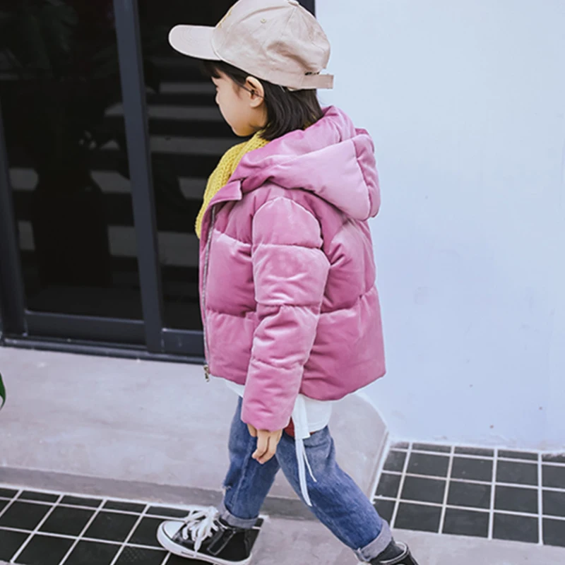 KISBINI/Новая зимняя парка куртка, пальто для девочек и мальчиков, коллекция года, плотная теплая Вельветовая верхняя одежда из хлопка, Детский пуховик - Цвет: Pink