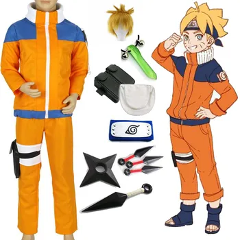 

New Kids Uzumaki Naruto Cosplay Costume Uzumaki Naruto Costumes for Boys Jacket Pants Anime zipper Coat Sweatshirt Headband Suit