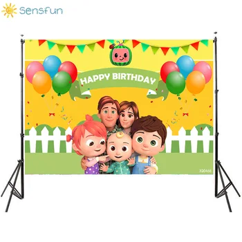 

Balloon Happy Birthday Backdrop Cocomelon Theme Photography Backgrounds Baby Shower Party Vinyl Banner Photo Studio Props 7X5FT