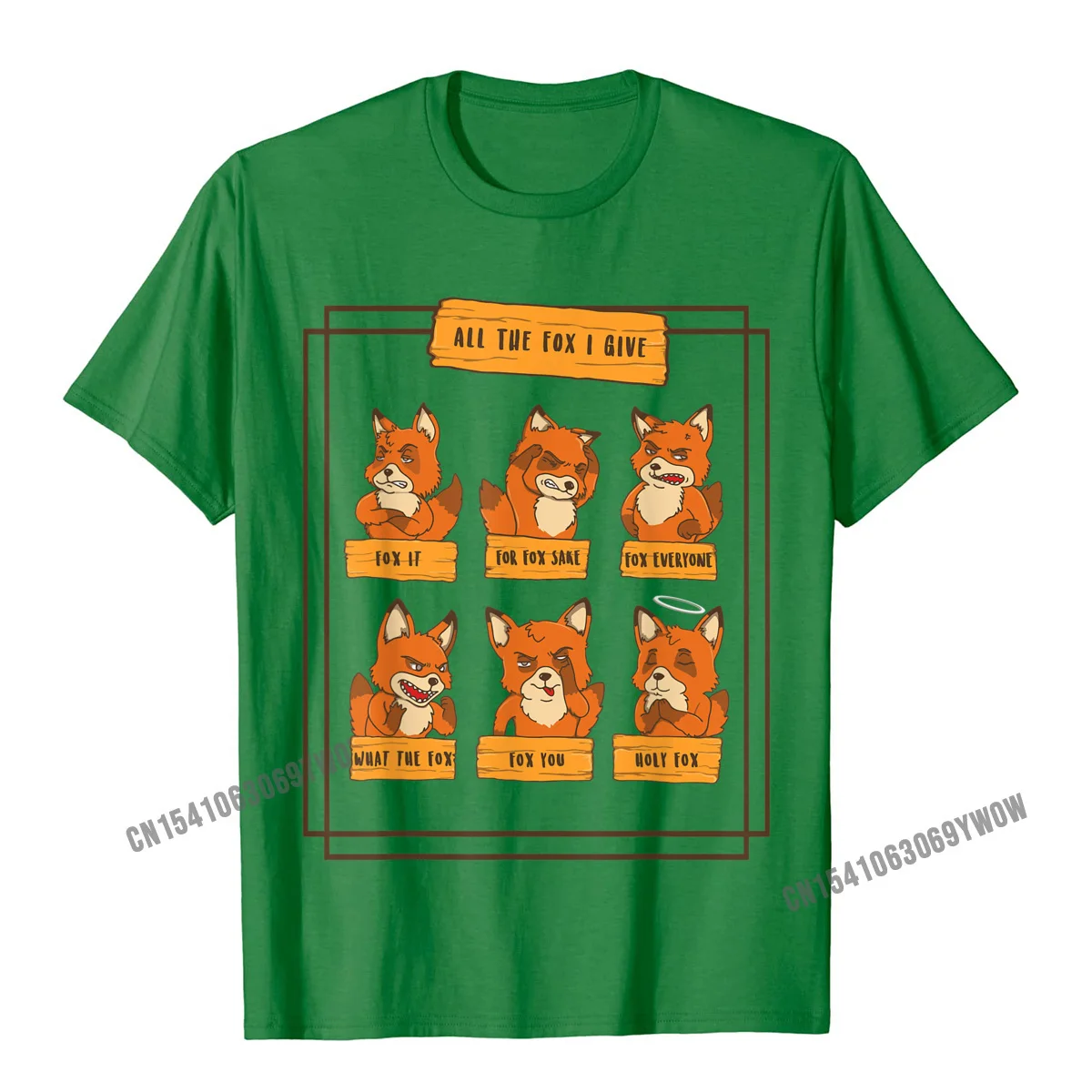 New Arrival Male T Shirts Family Cool Tees Pure Cotton Short Sleeve Normal T-shirts Round Collar Drop Shipping All the Fox I Give Funny No Fox Given Quotes Gift T-Shirt__746 green