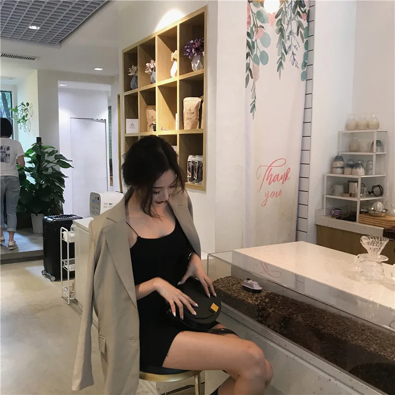 

Photo Shoot 2019 Autumn New Style Retro Normcore Style Elegant Mid-length Suit Jacket