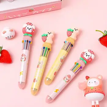 

MINKYS 0.55mm Kawaii Strawberry Bear 10 Colors Multi-color Ballpoint Pen DIY Drawing Graffiti Ball Pen Gift School Stationery