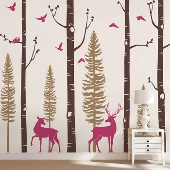 

Large Trees Wallpaper DIY Nordic Forest Birch Tree Wall Decal with Deer Baby Nursery Wall Sticker Nursery Vinyl Wall Decals Q129
