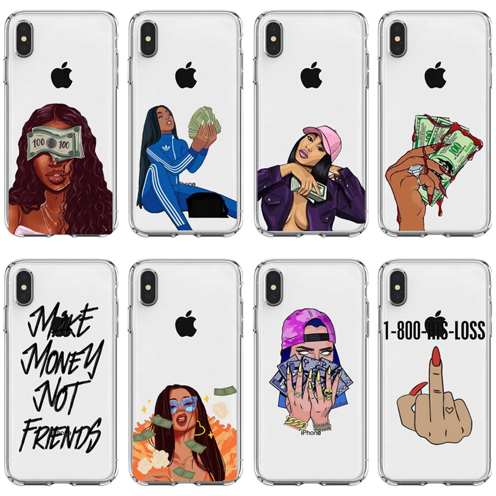 

MAKE MONEY Not Friends Kash Black head Girl Fundas Soft Silicone Phone Case For iPhone 6S 6 7 8 X10 MAX XR XS 6 7 8Plus SE 5 5S