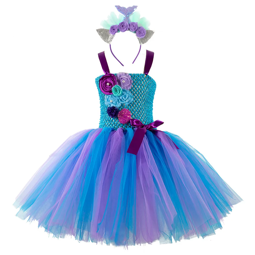 

Girls Mermaid Tutu Dress Ariel Princess Birthday Party Dresses For Girls Starfish Halloween Cosplay Kids Mermaid Costume 1-12Y