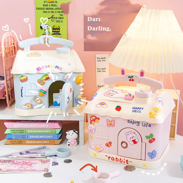 Unique Creative DIY Large House Piggy Bank PVC Unbreakable Money Saving Pot Coin Banks Coin Box With Key Gift Toy For Kids 3