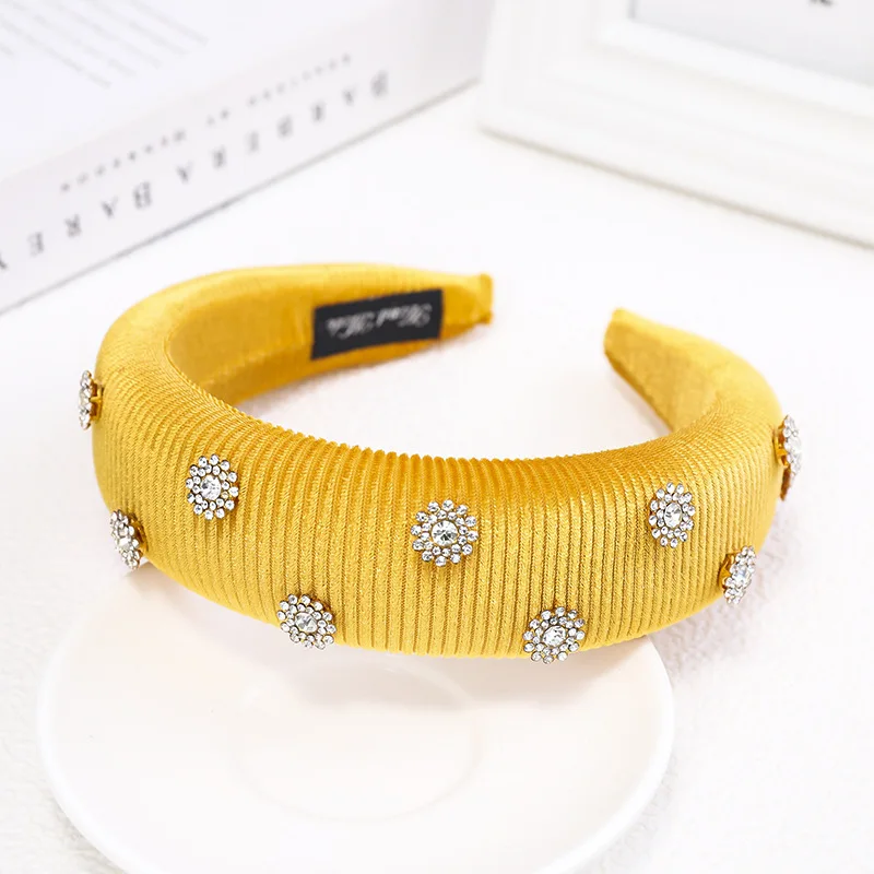 New Hair Accessories Velvet Rhinestone Women Hairband Crystal Flower Anti-slip Sponge Hair Hoop Fashion Headband Headwear - Цвет: Цвет: желтый