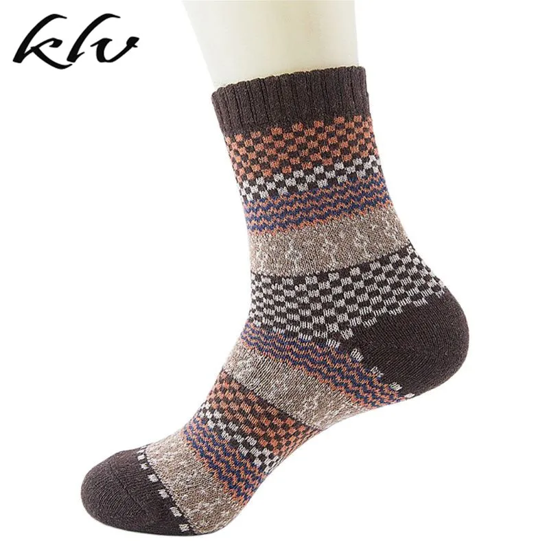 Мужские Винтажные этнические шерстяные теплые длинные носки в полоску с геометрическим узором