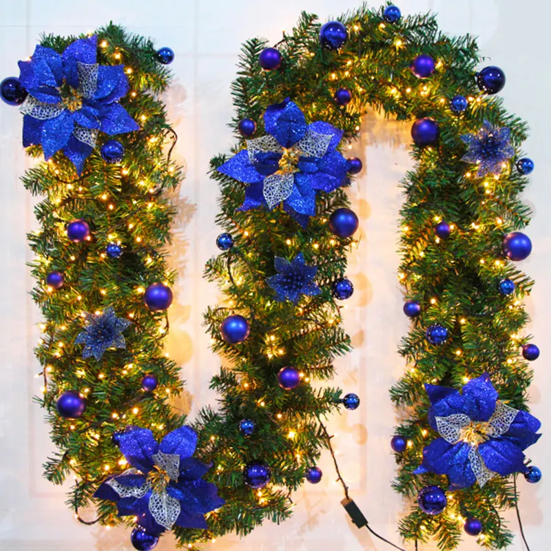 2,7 м Сказочный цветок, Рождественский венок, гирлянда, украшение для Рождественского украшения, искусственная сосна «сделай сам», дерево, лоза, Рождественская Новогодняя гирлянда - Цвет: Blue