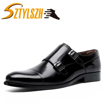 

Luxury Fashion Genuine Leather Men Oxford Shoes Pointed Toe Men Dress Shoes With Double Buckle Men Party Wedding Shoes Wholesale