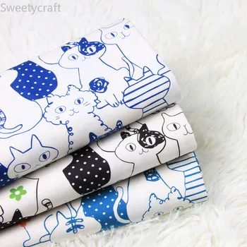 

110x45cm Thin Cotton Fabric By Half Yard Tela Cartoon Cat Print Tissu Sewing patchwork DIY Baby Dress Face Masks Home Decoration