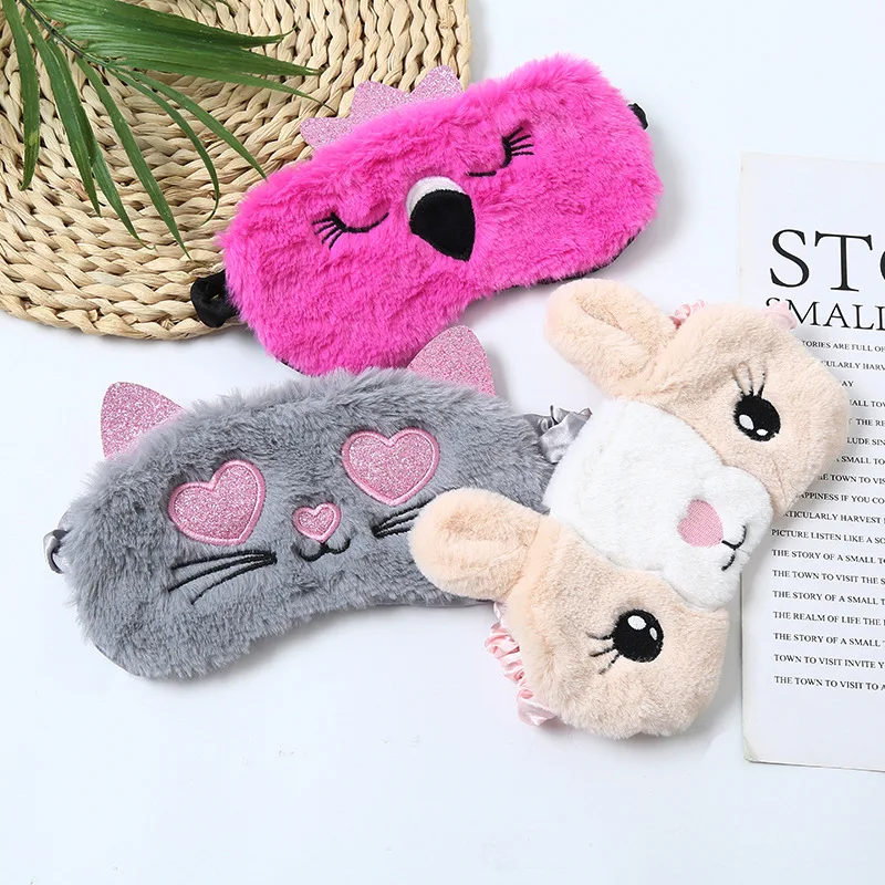 Soft Plush Eye Masks Silk Love Flamingo Cover Rabbit Sleeping Mask Eyepatch Cartoon Nap Shade Blindfold Super |