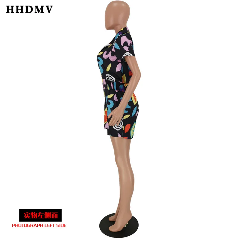 HHDMV YH5086 повседневные уличные хип хоп стильные комбинезоны с короткими рукавами и лацканами печатные свободные две пуговицы черные комбинезоны, короткие брюки