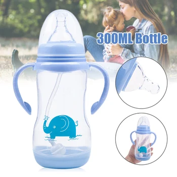 

Baby Milk Feeding Bottle with Anti-Slip Double Handle Cup Cover Straw Infant Water Bottle AN88