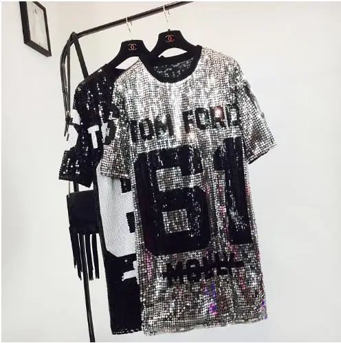 

2019 New Fashion T-shirts Women Black White Letters Long Loose T Shirt Girls Leisure T-shirt Ladies Night Club Clothing