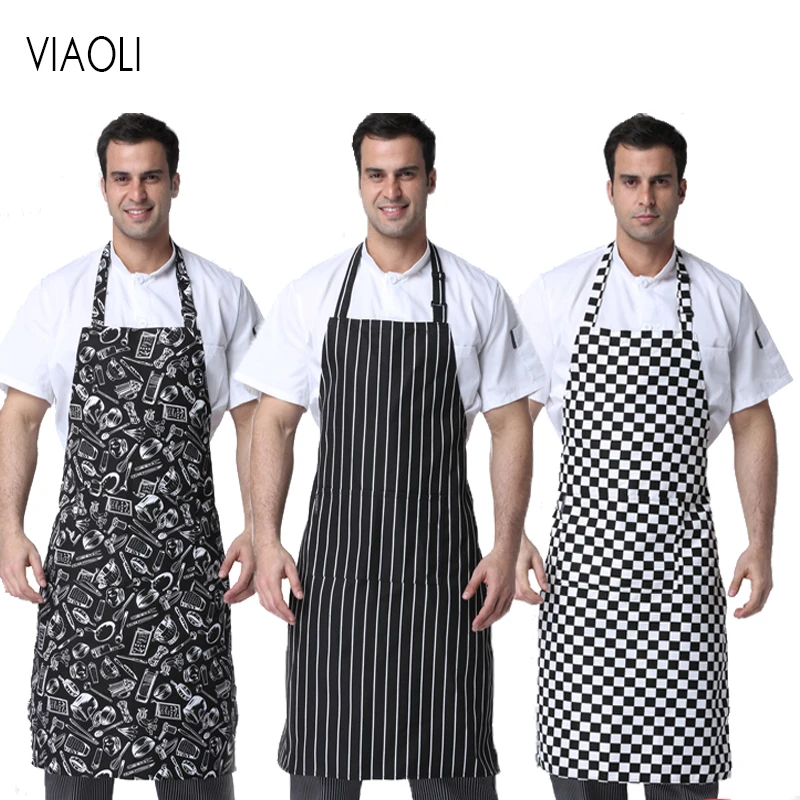 

Wholesale prices adjustable Half-length Adult Apron Striped Hotel Restaurant Chef Waiter Apron Kitchen Cook Apron With Pockets