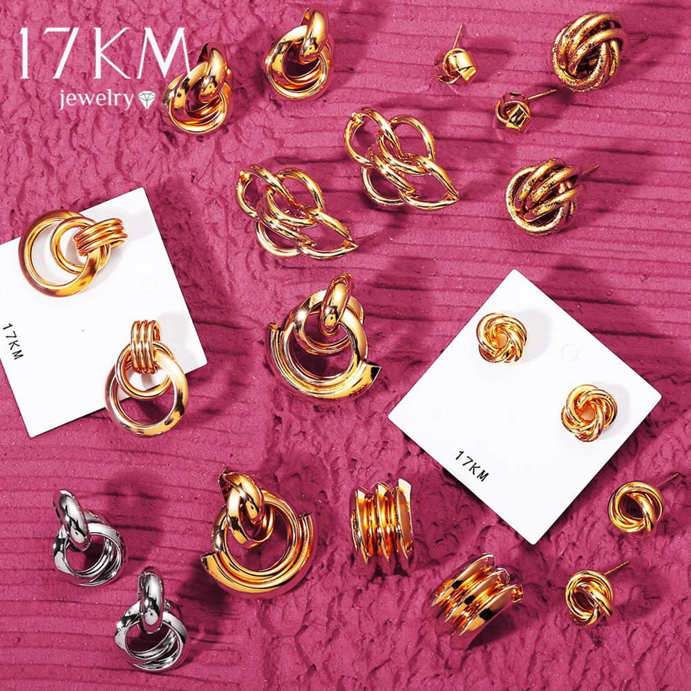 17KM, модные золотые серьги-гвоздики,, Винтажные серьги с узлом для женщин, геометрические скрученные маленькие серьги, минималистичные ювелирные изделия