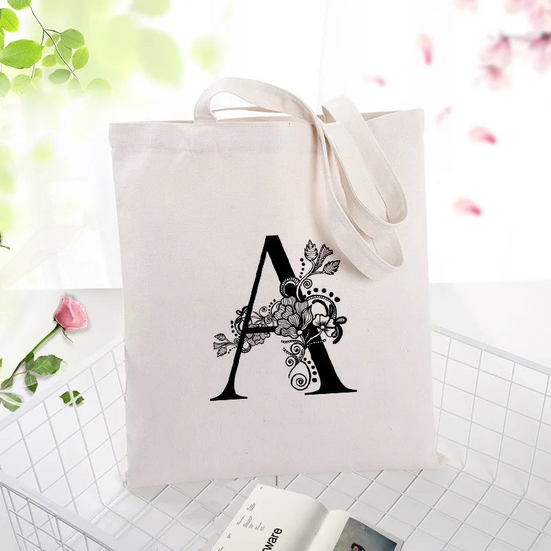 Холст с буквенным принтом, сумка-тоут, художественная алфавитная сумка для покупок, сумка для повседневного использования, текст DIY, пользовательский принт, логотип, экологический, многоразовый