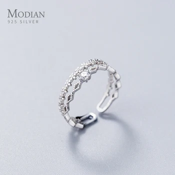 

Modian Dazzling AAA Zircon Double Layer Stackable Flower Rhombus Ring for Women 925 Sterling Silver Free Size Ring Fine Jewelry