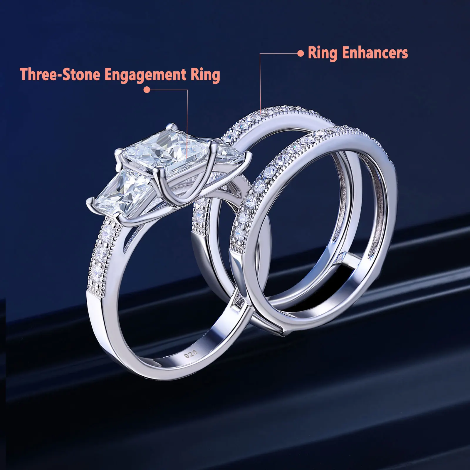 Newshe Wedding Engagement Ring Set Enhancers Princess AAAAA Cz Sterling Silver 