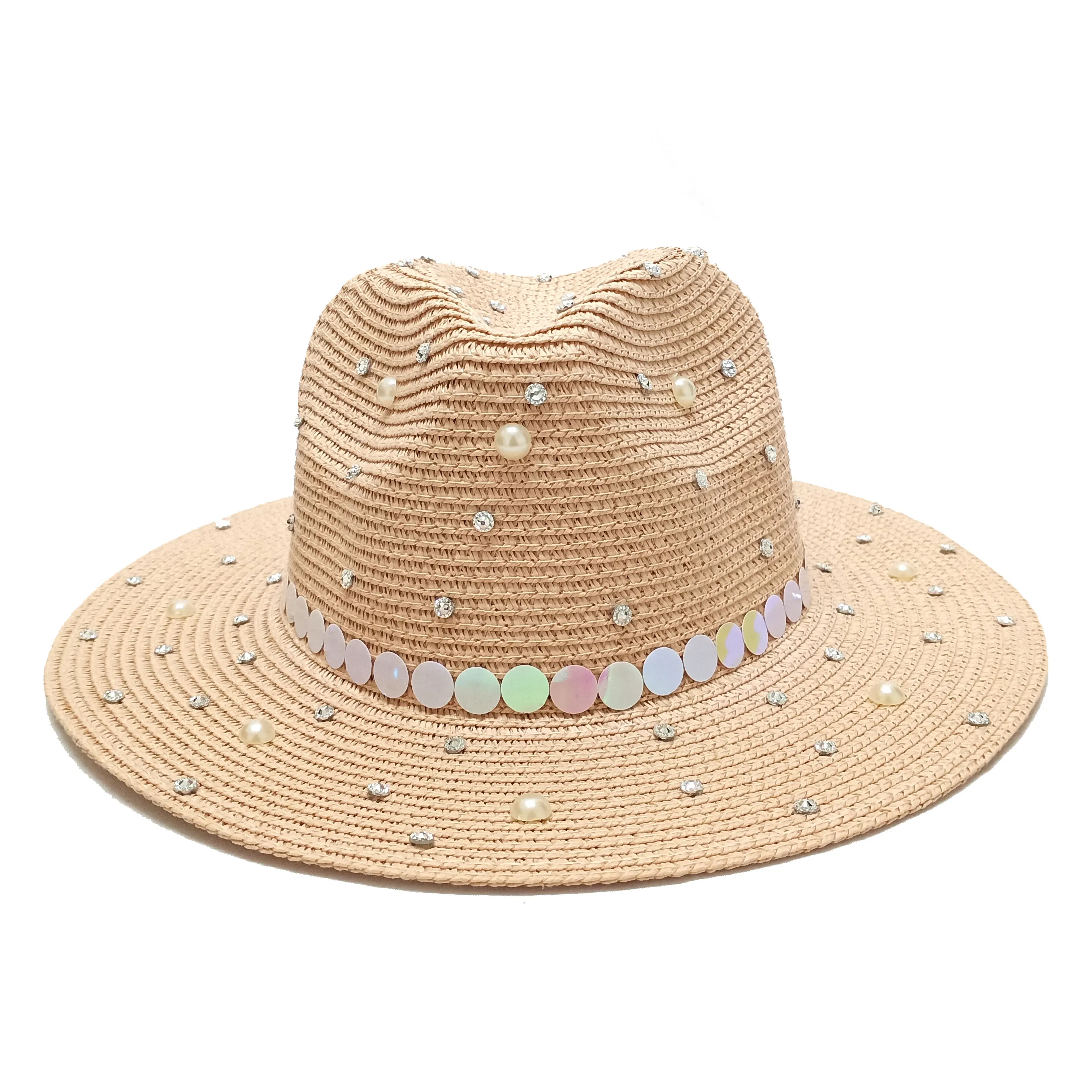 SUN Hat Straw Hat Pearl Bright Diamond Women's Hat Summer Outdoor Travel Beach Vacation Seaside Sun Hat Sunhat Bucket Hat 2021 2