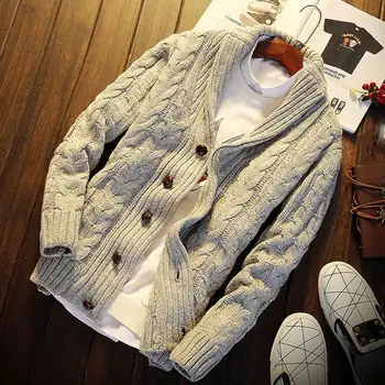 

Men Solid Color Turn Down Collar Button up Knitted Cardigan Sweater Jacket Coat New Sweater Men Winter Coats Zipper Knitwear