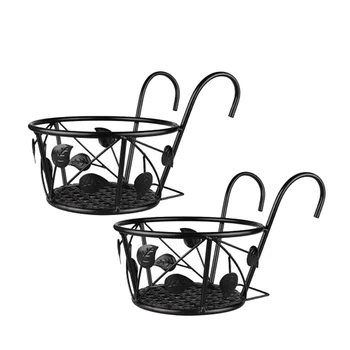 

2 Pack Hanging Railing Planter Flower Pot Holder Plant Holder for Indoor and Outdoor Use,Black