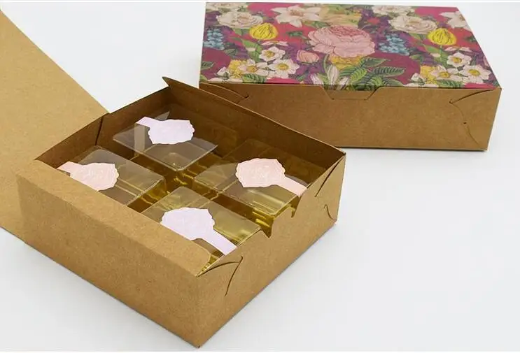 

50pcs Wholesale Krfat paper vintage Cake packing Box Party Cupcake Gift Bakery Maccaron Pastry Cookies Packaging Paper Box