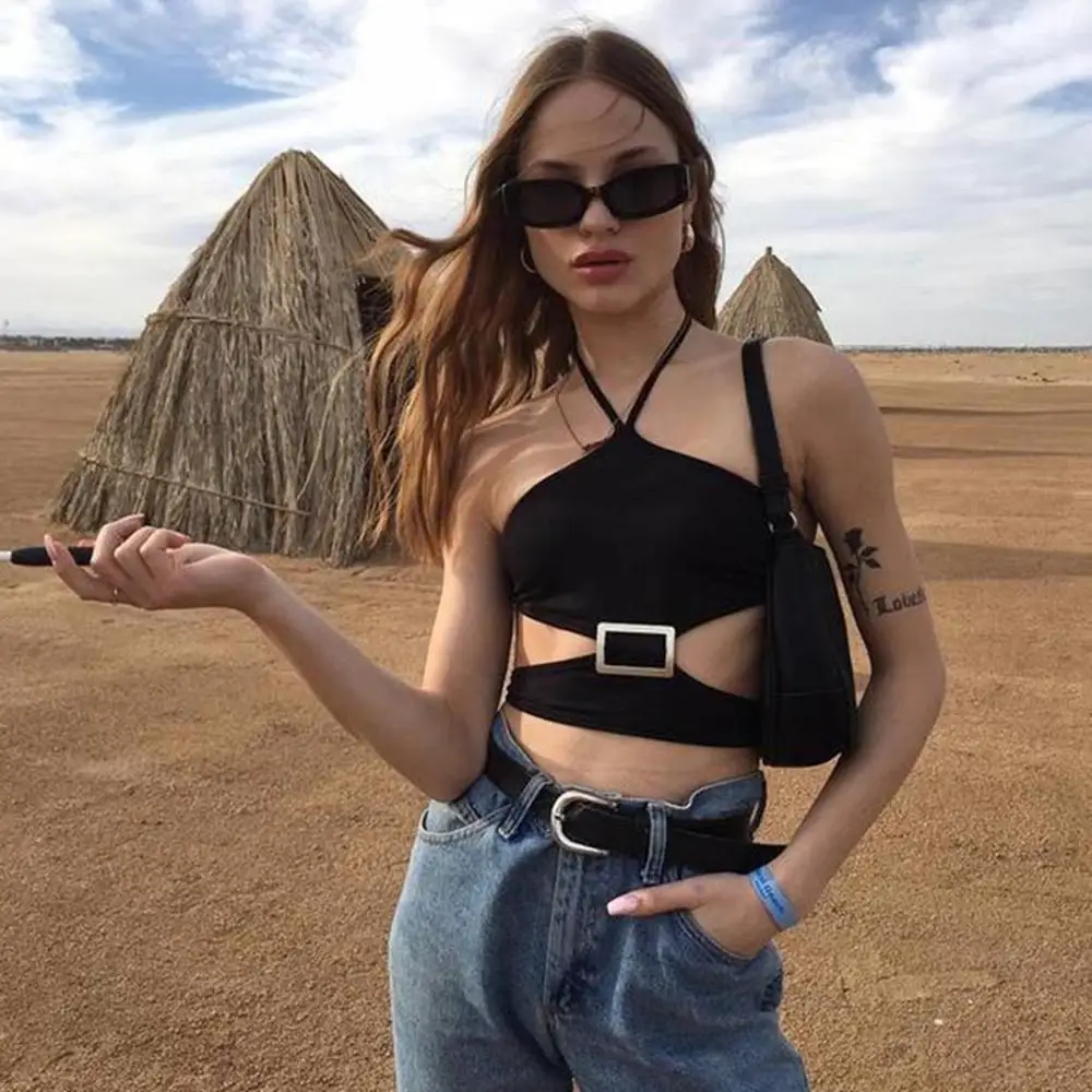 

2019 Sexy Women Camis Tops New Fashion Frill Tank Slim Refreshing Tops Reflective Bralet Buckle Tube Top ropa mujer verano N4