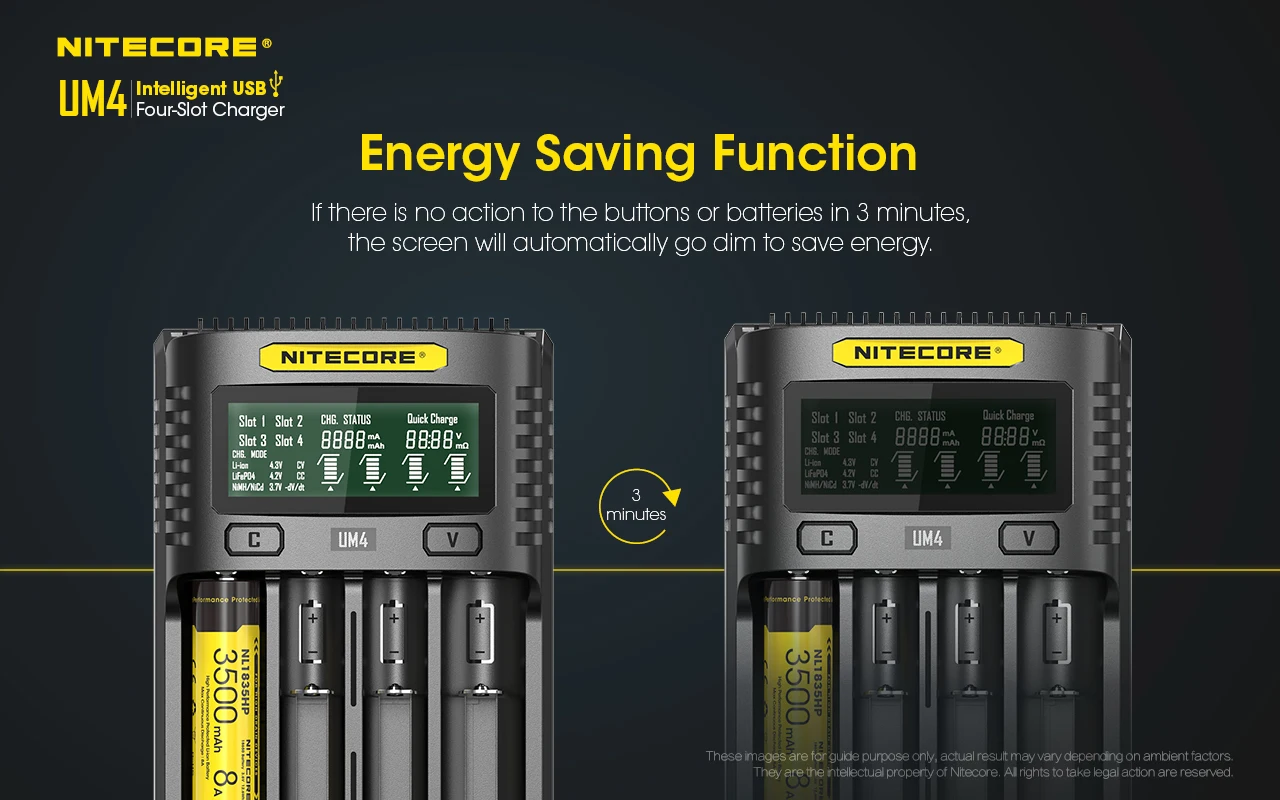 Nitecore UM2 UM4 ЖК-дисплей QC2.0 USB зарядное устройство UM10 UM20 18650 18350 16340 14500 анти короткая схема литий-ионная батарея зарядное устройство s