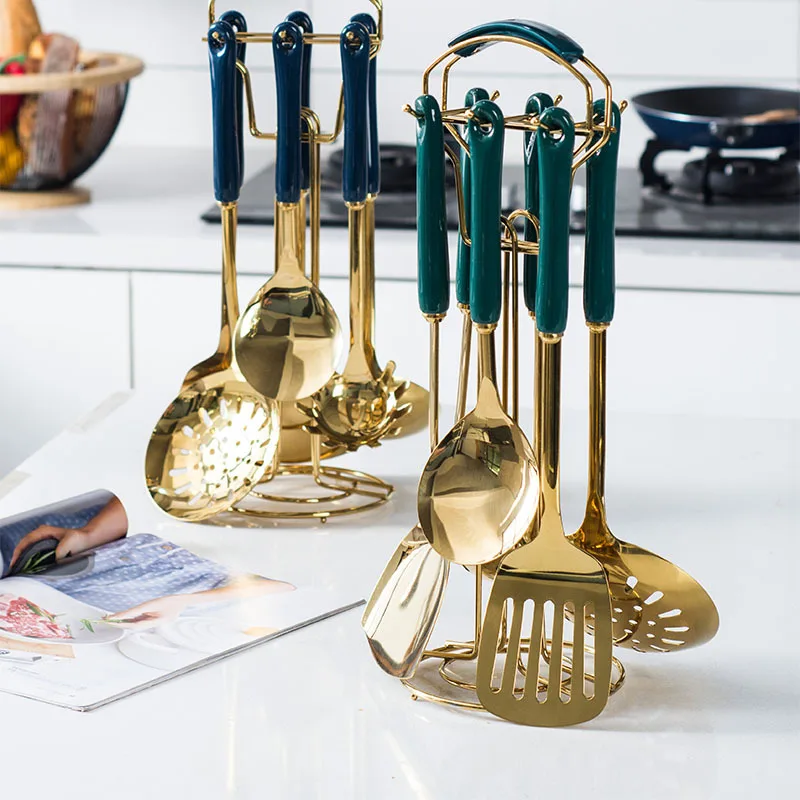 Luxury-Premium-Royal-Bourgeoisie-Kitchen-Set-Kitchenware-Creative-Special-Blue-Ceramic-Handle-Stainless-Steel-Utensil