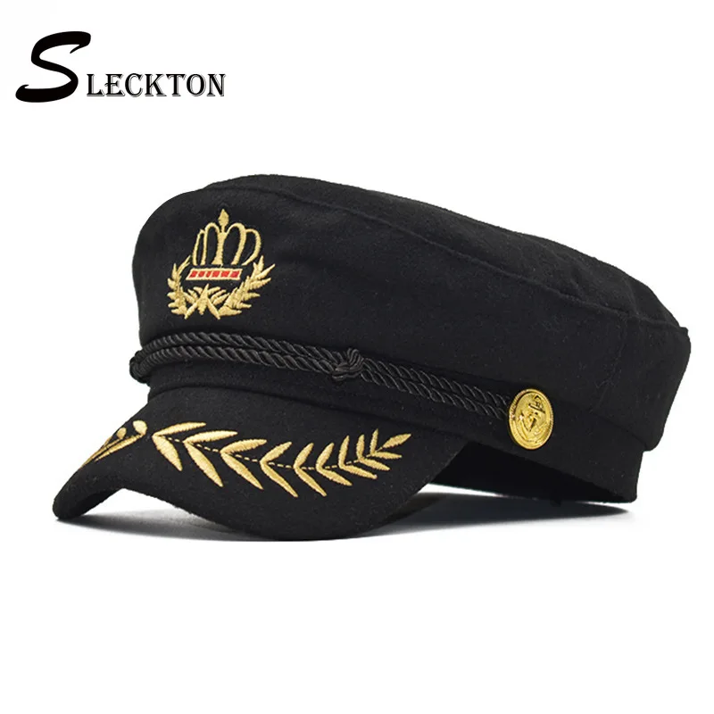 

SLECKTON Cotton Military Hat Travel Cadet Hat Berets Embroidery Flat Top Army Caps Captain Cap Octagonal Hat Peaked Painter Hat