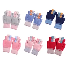 Милые Мультяшные зимние детские уличные толстые теплые перчатки из кашемира вязаные бархатные варежки для мальчиков и девочек для От 5 до 10 лет