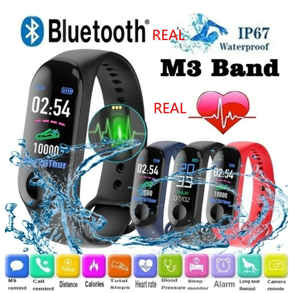 

Upgrade M3 Plus Smart Bracelet Heart Rate Blood Pressure Health Waterproof Smart Watch Bluetooth Watch Wristband Fitness Tracker