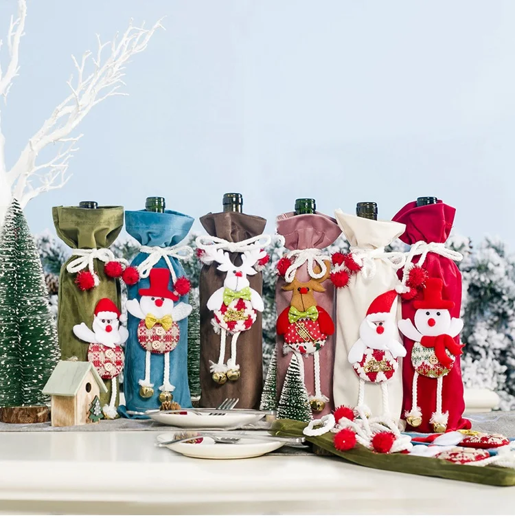 QIFU Санта-Клаус Снеговик Рождественская бутылка вина обложка Счастливого Рождества декор для искусственный цветы декор стола год