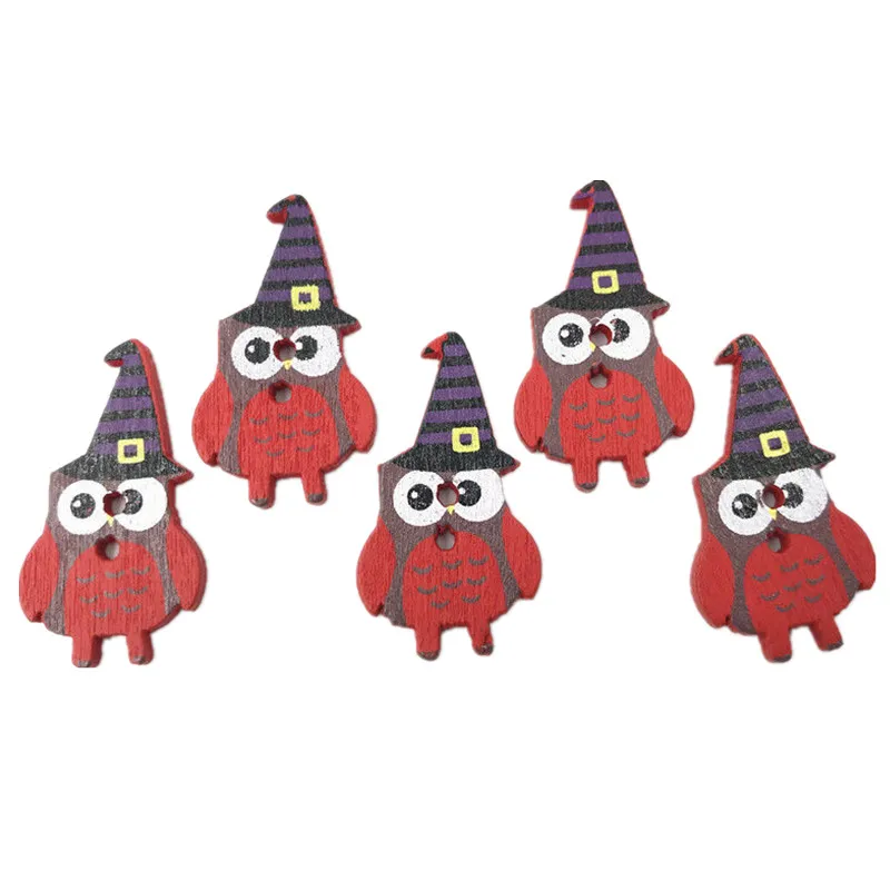 owl-100PCS DIY 100 шт Хэллоуин деревянные пуговицы подходят Швейные материалы для скрапбукинга 30 мм - Цвет: owl-100PCS